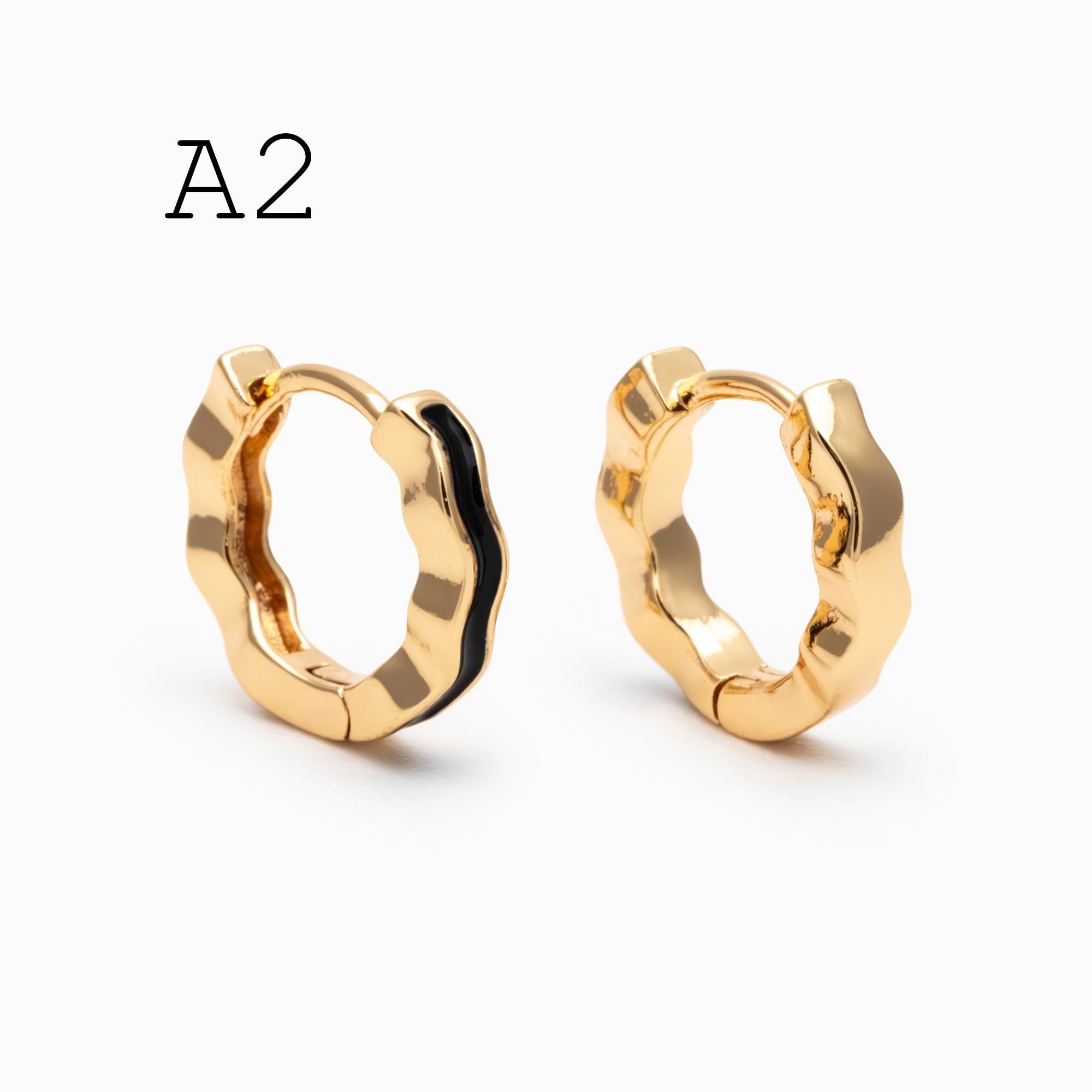 4pcs Enamel Hoop Earrings, 18K Gold plated Brass, Minimalist Circle Huggies (GB-3717)